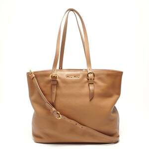 Miu Miu Miu Vitello Dino Logo Tote Bag, Beige